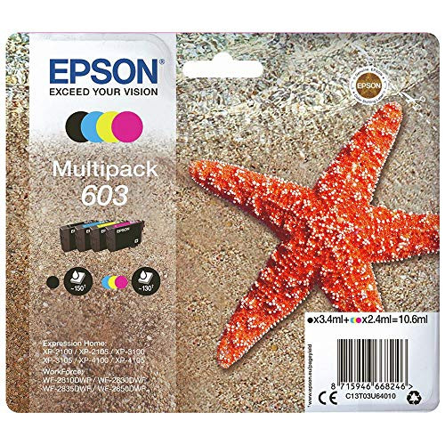 Epson Multipack 4 Colores 603, Tinta Original, Cartuchos para Impresoras Expression Home XP-2100, XP-2105, XP-3100, XP-3105, XP-4100, XP-4105 y WorkForce WF-2810 y más Embalaje Deteriorado