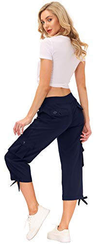JINSHI Pantalones Mujer Cargo Pantalón de Verano 3/4 Largos Capri Pant Deportivo con Bolsillos 