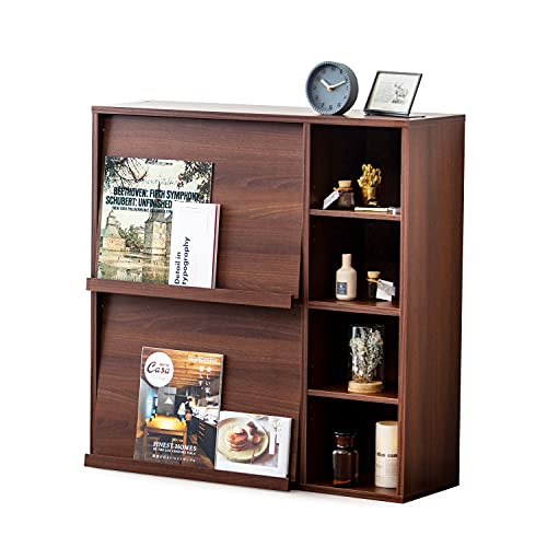 Movian, Mueble de almacenaje con 4 estantes 2 puertas plegables / Armario de madera / Estante Diseño, Modular, Oficina, Casa biblioteca - Flap Rack - FR-F2 - Marrón