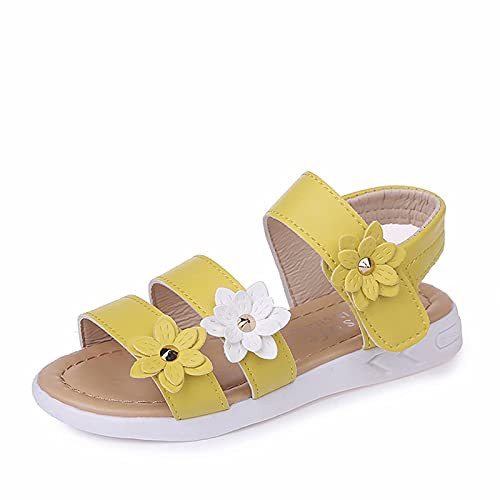 Sandalias De Bebe niña zapatos verano para agua playa baño piscina goma vestir flor lindo plano antideslizante punta abierta amarillo talla 20