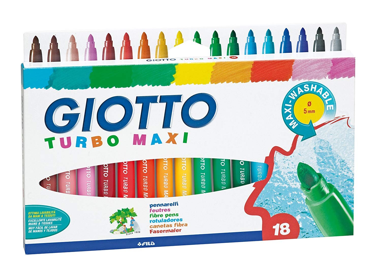 Surtidos + Multicolor Rotuladores Giotto F076300 Turbo Maxi Estuche con Asa 18 Uds Paquete 24 rotuladores Giotto Turbo Color