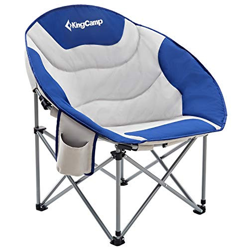 Kingcamp Moon Chair silla de camping plegable con bolsillo refrigerador trasero y soporte para bebidas reacondicionado resistente acolchada portavasos