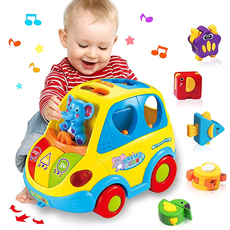 Kaloisyhe Juguetes Niños 1 coche clasificador formas musical sonidos animal con luces y 5 bloques montessori bebes 612 meses educativo juegos 2