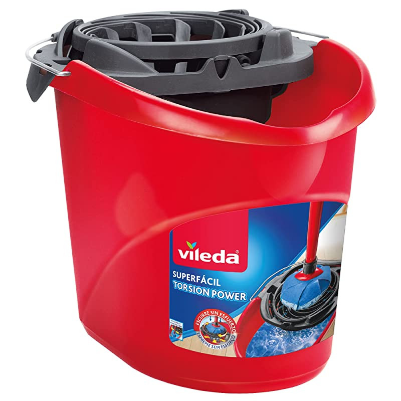 Vileda Torsion Power - Cubo superfácil, menos esfuerzo a la hora de escurrir, Color Rojo/Multicolor