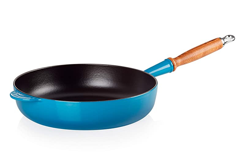 Le Creuset Sartén alta de hierro fundido, Redonda, diametro 28 cm, Apto para todas las fuentes de calor, incluso inducción, Azul Marseille Embalaje Deteriorado