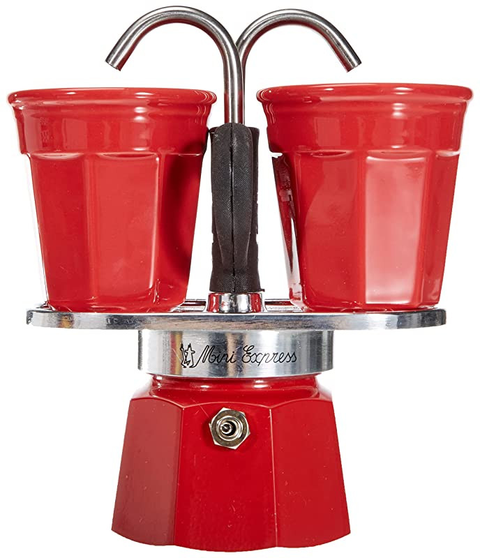 Bialetti - Mini Express Kandisky: Set con Cafetera 2 Tazas (90 Ml) + 2 Tazas, Rojo, Aluminio Embalaje Deteriorado