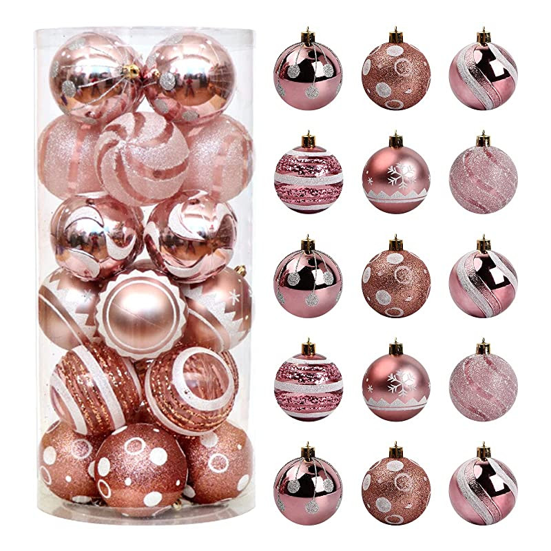 Cozlly 24 Piezas Bolas Árbol de Navidad, 6cm Adornos para Árbol de Navidad, Decoración para Árbol de Navidad, Ornamentales para Árbol de Navidad (Oro Rosa) Embalaje Deteriorado