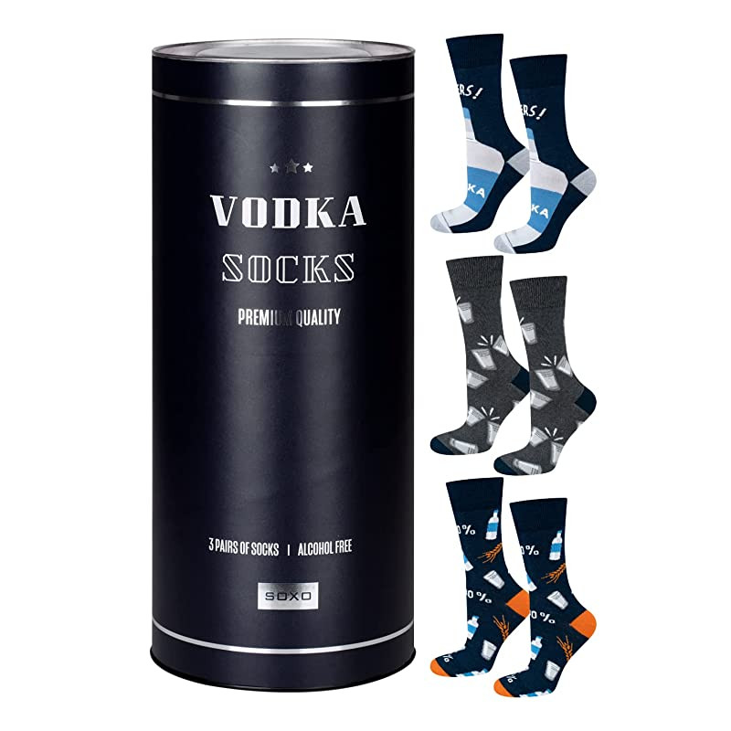 Soxo Calcetines Hombre Divertidos Regalos Originales Para Hombre 40 - 45 Vodka en Caja Embalaje Deteriorado (FALTA 1 PAR)