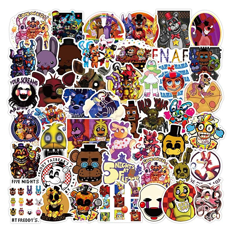 50Pcs Pegatinas de vinilo impermeables de Five Nights at Freddy's Stickers para ordenador portátil, parachoques, patineta, botellas de agua, ordenador, teléfono, pegatinas de juegos de terror Embalaje Deteriorado