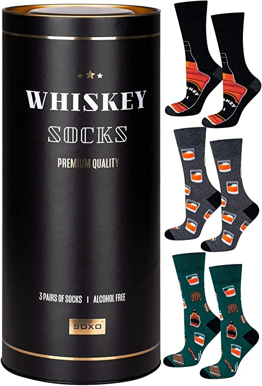 Soxo- 2 pares de Calcetines Hombre Divertidos Regalos Originales Para Hombre 40 - 45 Whiskey en Caja Embalaje Deteriorado