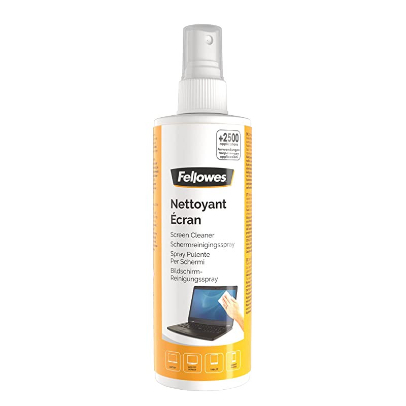 Fellowes Spray para Limpieza de Pantallas 250ml - Monitor/Portátil/iPad/Smartphone/Tablet - Sin Alcohol Embalaje Deteriorado