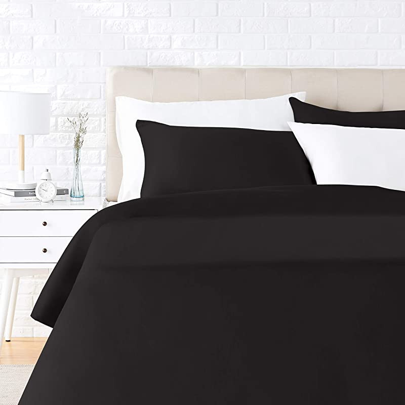 Amazon Basics - Juego de ropa de cama con funda de edredón, de satén, 260 x  220 cm / 50 x 80 cm x 2, Gris oscuro