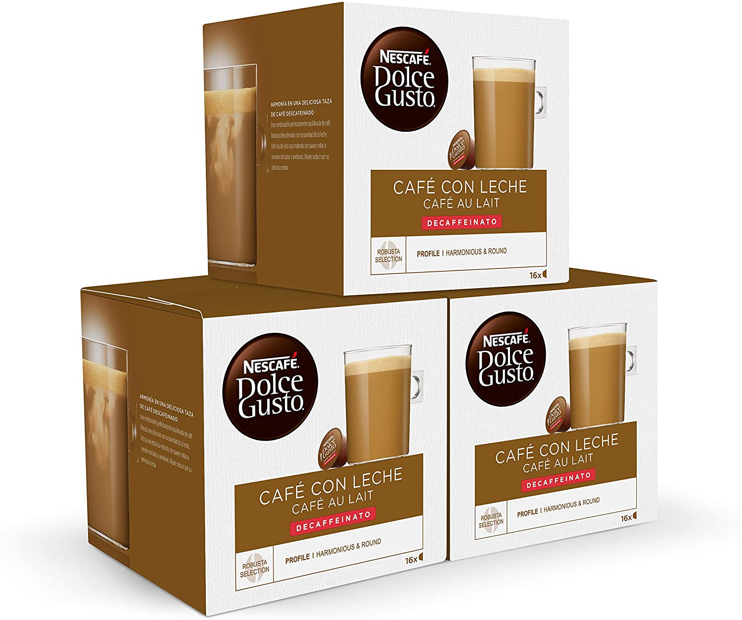 Nescafé Dolce Gusto Café con leche descafeinado, Pack de 3