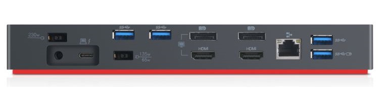 Lenovo 40AN0135EU Base para portátil y replicador de Puertos Alámbrico Thunderbolt 3 Negro 10,100,1000 Mbit/s Rojo 40AN0135EU 3,5 mm 3840 x 2160 Thunderbolt 3 Alámbrico Negro Rojo