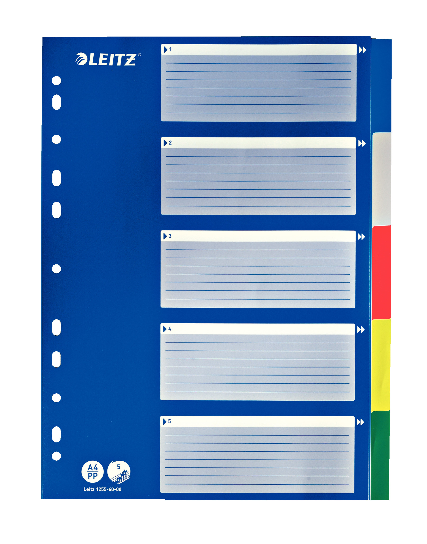 Leitz A4 5 Separadores Archivador Multicolor, Pestañas de Plástico Resistente con Carátula de Índice, 12556000