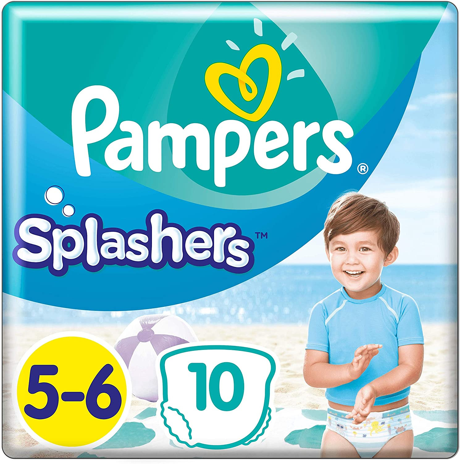 Pampers Splashers Pañales Desechables 5-6 (14kg+) agua, 10