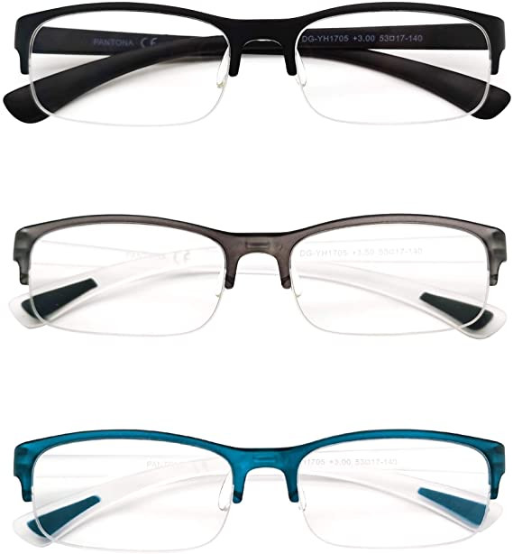 instinto Borrar trabajo Pantona Pack de 3 Gafas de lectura Media Montura Rectangular, Hombre y  Mujer.Negro Gris Azul+350