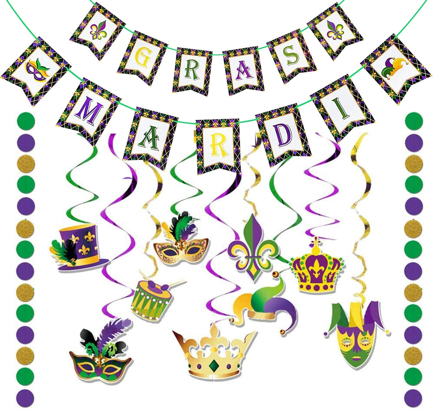 30 piezas de decoraciones de Mardi Gras Corona y recortes de máscara Decoración colgante para Mardi Gras Sayala Remolinos colgantes de Mardi Gras 