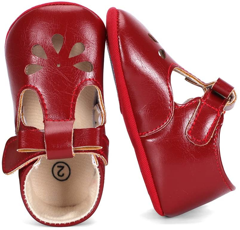 Rojo Zapatos Bebe Niña Pasos 12-18 meses Recién Plano Suela Suave