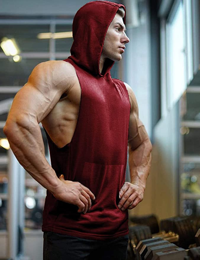 Coofandy Camiseta sin mangas para hombre muscular con capucha con bolsillo gimnasio sin mangas 