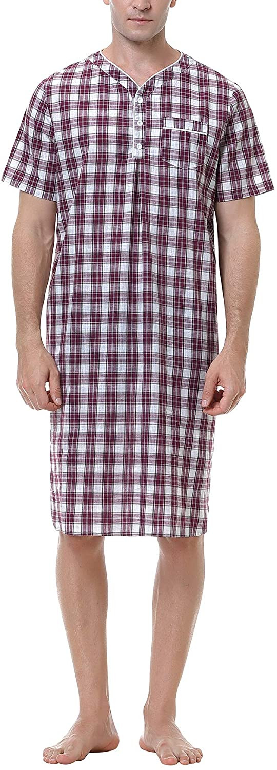 Definitivo oportunidad Fobia Sykooria Camisa de Dormir para Hombre Pijama Top Camisón de Algodón Ligero  Suave, S, C - Rojo