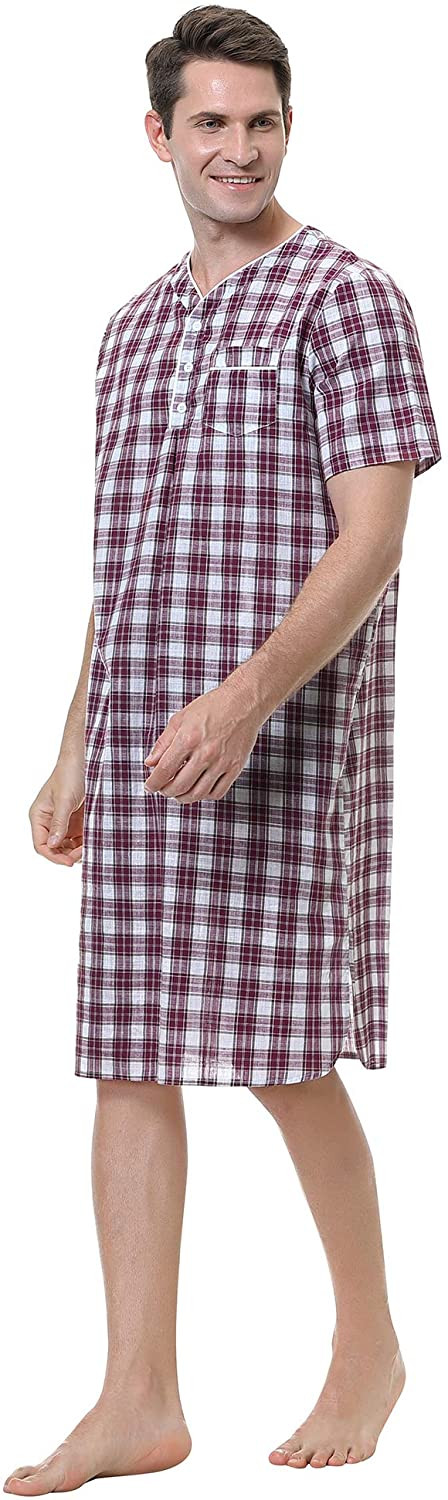 Sykooria Camisa de Dormir para Hombre Pijama Top Camisón de Algodón Ligero Suave Camisón de Manga Corta Ropa de Dormir