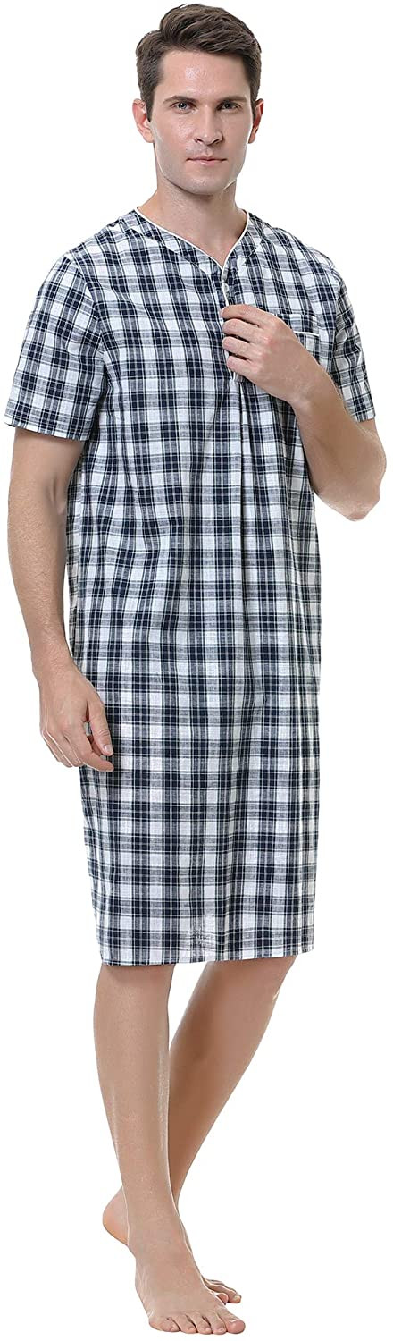 Sykooria Ropa de Dormir 100% algodón para Hombres Conjuntos de Pijamas Camisa de Henley de Manga Larga y Pantalones Largos Suaves 