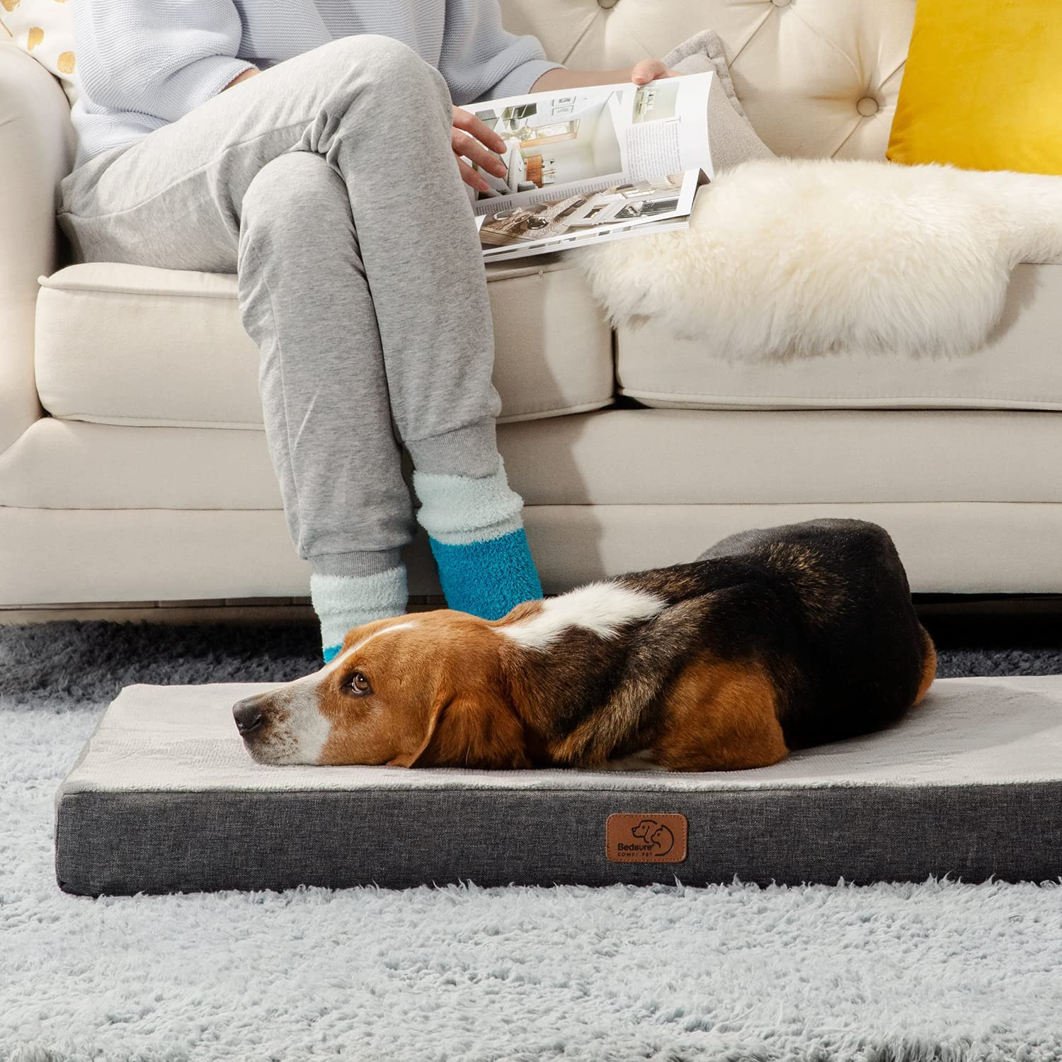 Bedsure Cama Perro Grande Ortopedica - Colchoneta Perro con Espuma  Viscoelastica, Colchon Perro Lavable, Dog Bed con Revestimiento  Impermeable, Cojin Perro con Funda Desenfundable, Gris, L, 89x56x8 Embalaje  Deteriorado