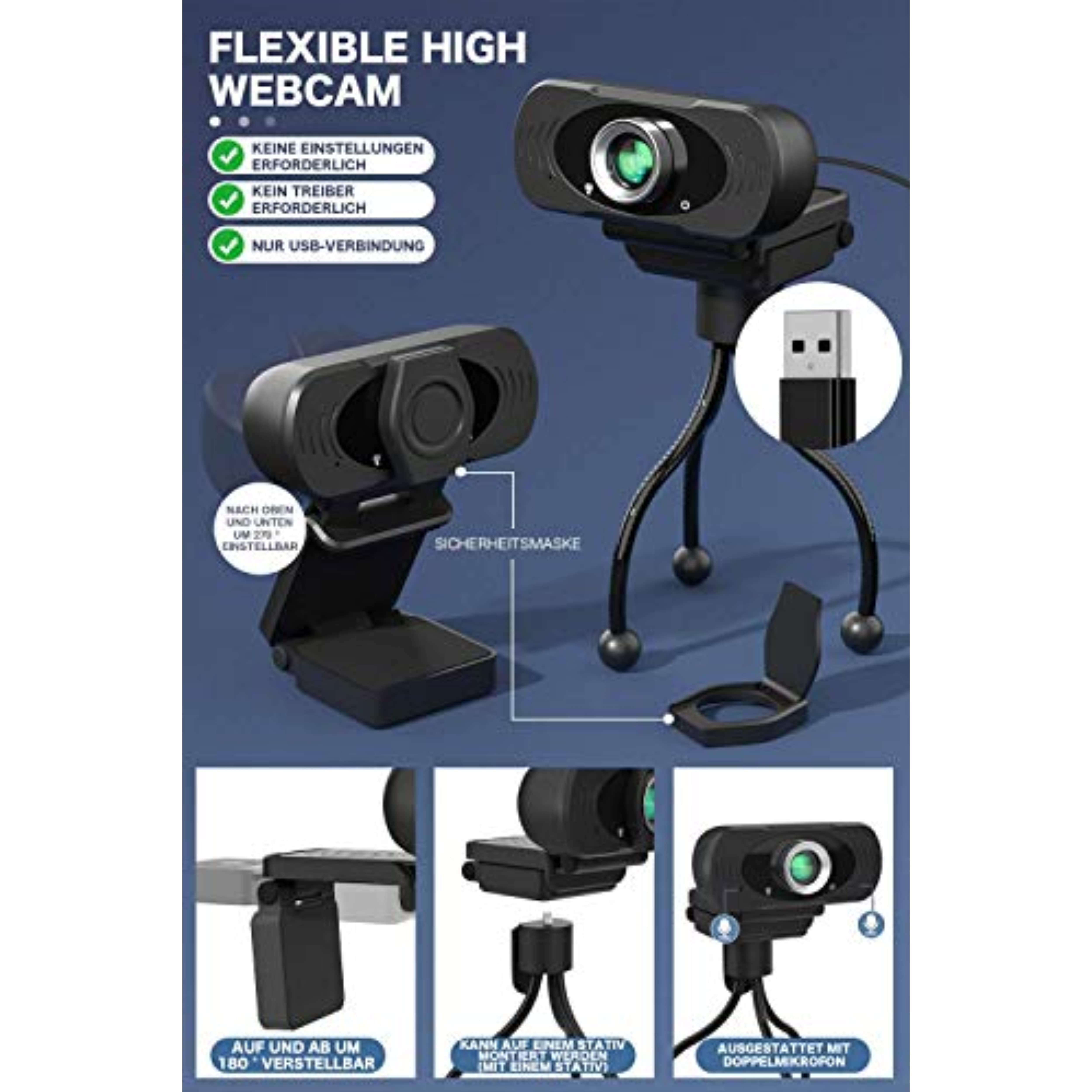 registro de chat de video Skype autofocus / cámara estéreo PASONOMI Webcam con trípode de micrófono con cubierta de cámaras web 1080p con enchufe USB HD adecuado para PC zoom conferencia 