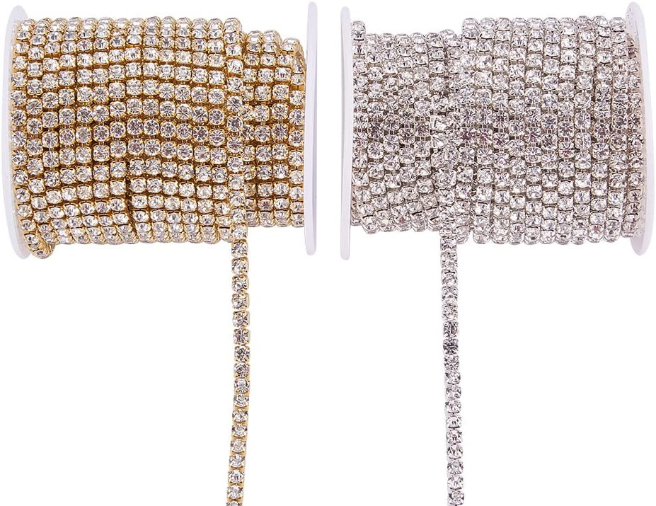 Cristal Fondo de Oro BENECREAT 9.14m 4mm Crystal Rhinestone Cerrar Cadena de Recorte Claro Cadena de Costura Artesania sobre 1965pcs Piedras de Strass 