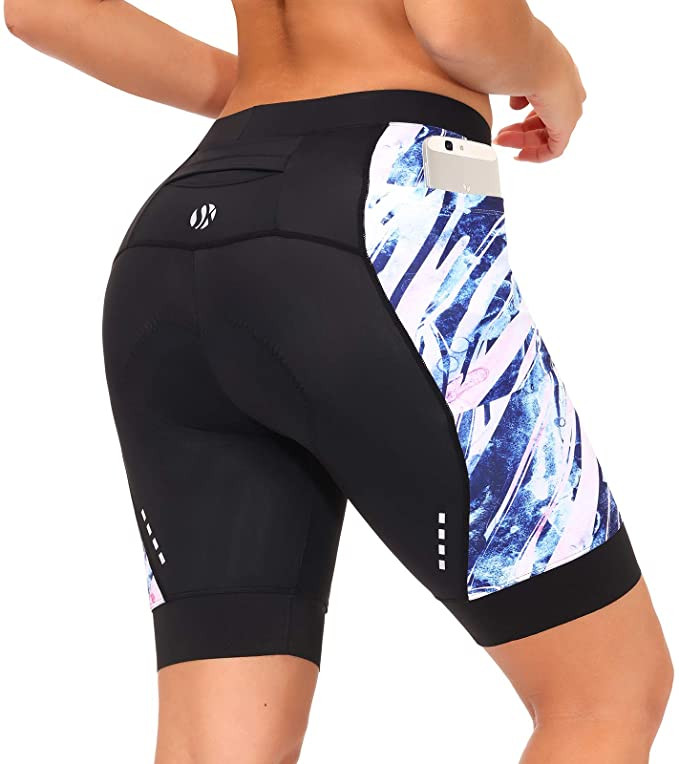 Skysper Pantalones Cortos de para Mujer Acolchado de Cintura Alta para Bicicleta con Bolsillos XXL