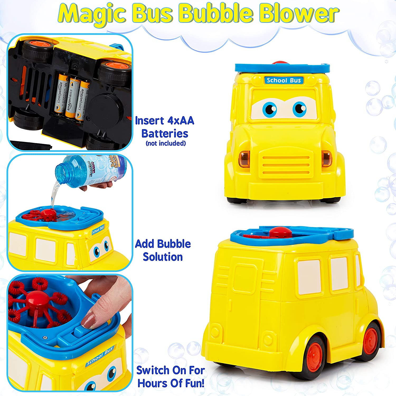 Pomperos para Niños en Forma de Autobus para Interior Exterior Regalos para Niños Niñas Edad 3+ KreativeKraft Maquina Pompas de Jabon Incluye Bote de Solución Jabonosa 
