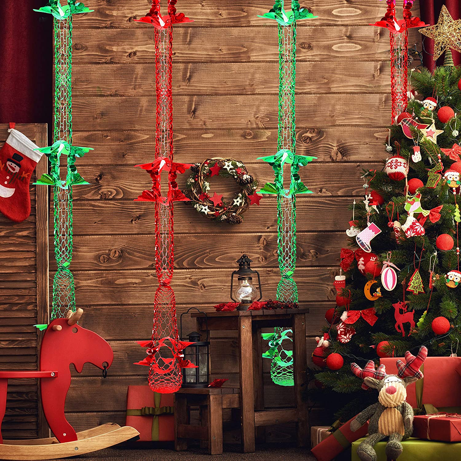 Pack de 6 Fiesta de Navidad Decoraciones de Navidad para Pared Adornos Navidad 3,4 m Guirnalda Verde y Guirnalda Roja Papel Aluminio BELLE VOUS Guirnalda Navidad de Techo Puerta y Ventana