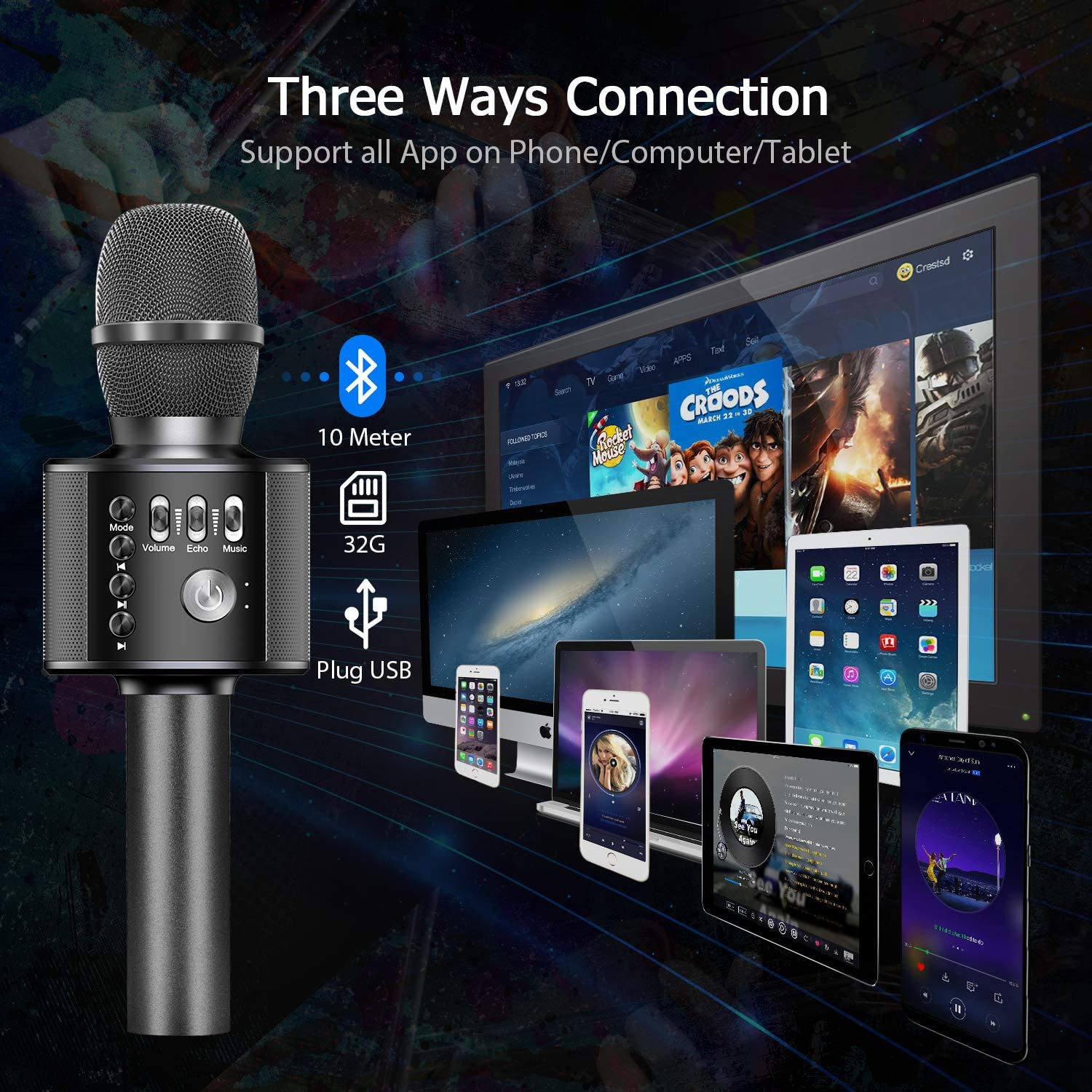 Teaisiy Micrófono Karaoke Bluetooth Portátil Microfono con Altavoz y LED Compatible con Dispositivos Android e IOS Canto y Reuniones Microfono Inalambrico Adecuado para Reuniones Familiares 