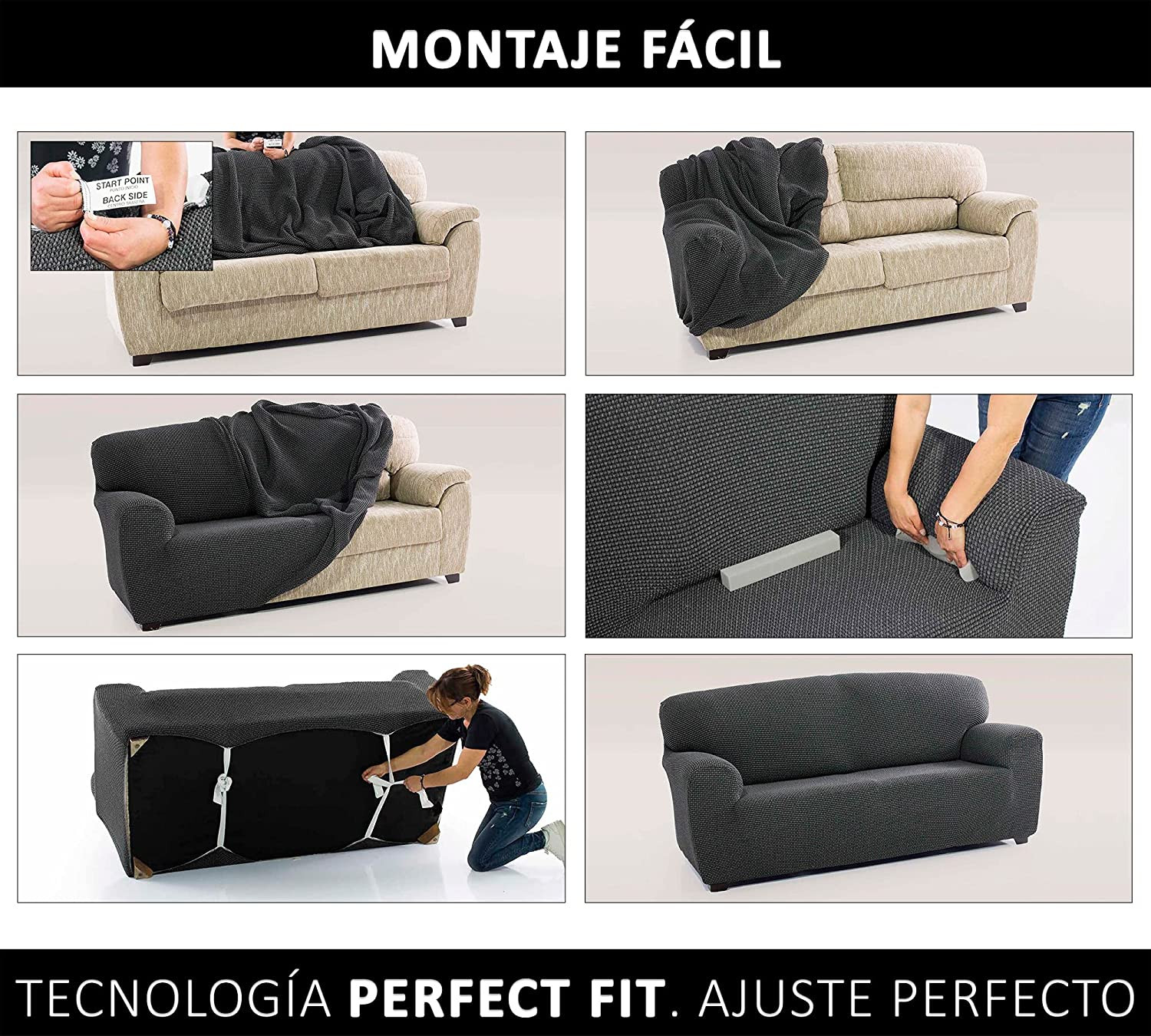 Fundas de Sofa Elasticas 3 Plazas. Fundas Sofa Ajustable. Protector de Sofa.  Cubre Sofa Confort Suavidad Calidad. Helena Color Gris Claro 3 Plazas (180  - 230 cm) Reacondicionado