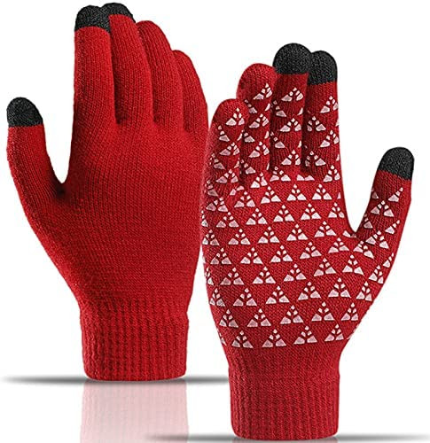 Guantes de Invierno para Hombres y Mujeres, Guantes de Pantalla táctil de diseño Antideslizante (Rojo/Mujer)