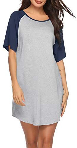 Sykooria Camisones Modal para Mujer Vestido Camisón Super Suave Pijama Ropa de Dormir Talla Grande Verano Camisa de Dormir, S, Azul