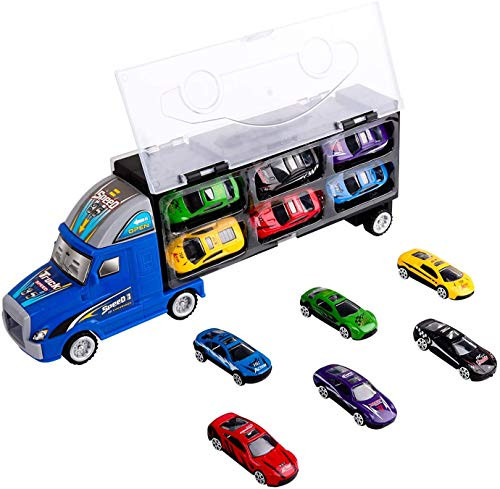 Juguete 2 M ZIMOON Camión de Transporte Transportador de Automóviles con 12 Mini Coches de Metal Coloridos para Niños y Niñas 