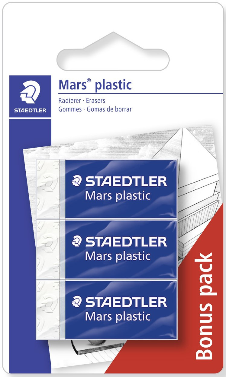 Staedtler Mars Plastic - Gomas de borrar (3 unidades), color blanco