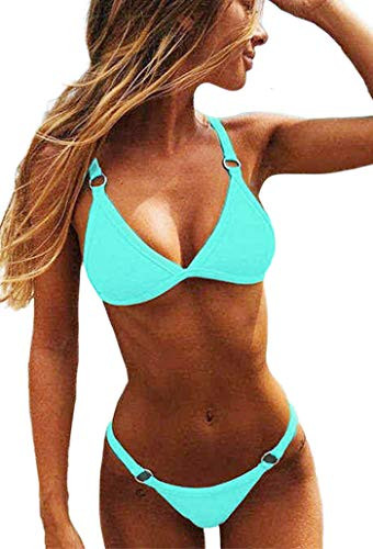 Bikini Brasileño para Mujer Triangular Acolchados Tops con Trajes de Dos Piezas Verano, XL, Azul