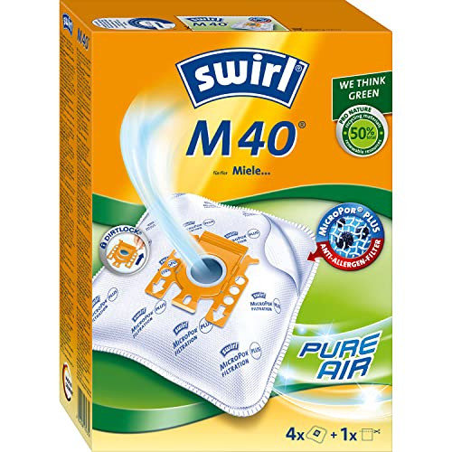 Swirl M40 M 40 MicroPor Plus Green para Aspiradora Miele, Antialergénico, Alta Potencia de Aspiración Permanente, 4 Bolsas + 1 Filtro, Blanco Embalaje Deteriorado