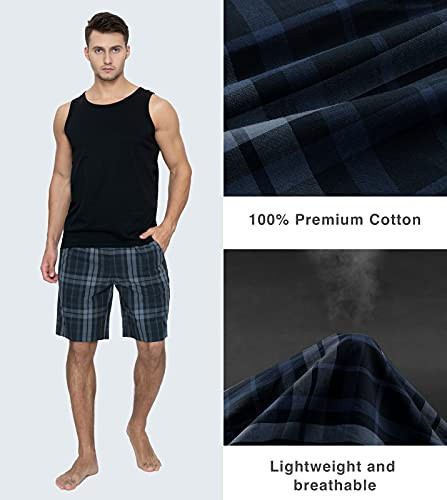 LAPASA Pantalones cortos de 2 Paquetes 100% algodón con Cuadros para Hombre Pantalón Casual para Casa M92 