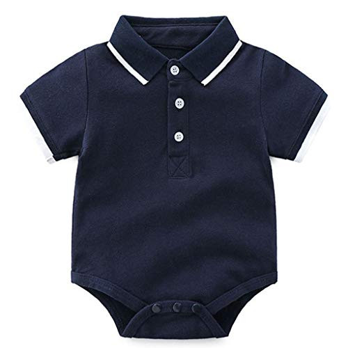 Bebé Mameluco de Algodón Camisa Polo Mono Peleles Niños Niñas Manga Corta Pijama Ropa de Dormir, 9-12 meses