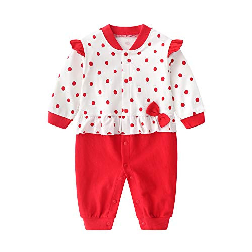 Jinbei Pelele Bebe Niña Algodon Pijama Recien Nacido Mamelucos Manga Larga Rojo Lunares Mono Trajes 3-6 Meses