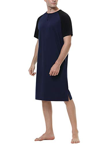 Sykooria Camisa de Dormir para Hombre Pijama Top Camisón de Algodón Ligero Suave Camisón de Manga Corta Ropa de Dormir 