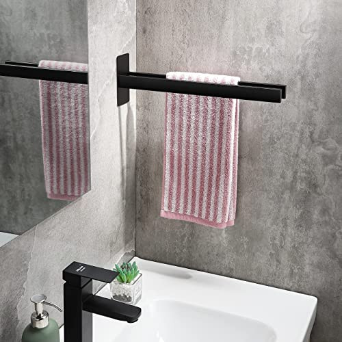 KROCEO Toallero doble para baño autoadhesivo acero inoxidable color negro montaje en pared sin agujeros 2 brazos 