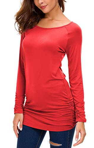 Urban GoCo Mujer Casual Blusa Manga Larga Draped Camisa Camiseta con Cuello Redondo Básico Tops 