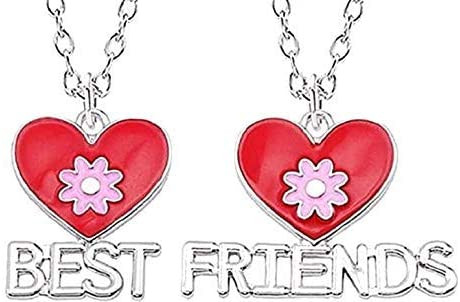 Cadena de para dos colgantes corazón flor roja amistad Best Friends - plata mejor amigo decorado un patrón floral