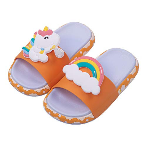 Niña Niño Zapatos de Ducha,Playa y Piscina Sandalias de Baño Antideslizantes Sandalias de Unicornio(naranja,34/35)