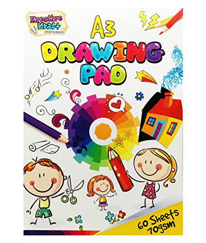 Bloc A3 para Adultos y Niños 60 Hojas para Colorear Dibujar y Escribir Cuaderno de Dibujo 